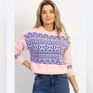 Zara Oversized soft Knit Jacquard Pink & blue Sweater M
